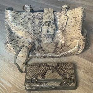 Coach Gray Snake Print bag with matching wristlet.